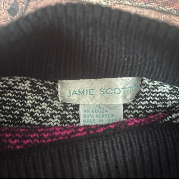 Vintage 90s Sweater Abstract Bold Printed Knit by Jamie Scott Large Crazy Fun - Picture 3 of 6